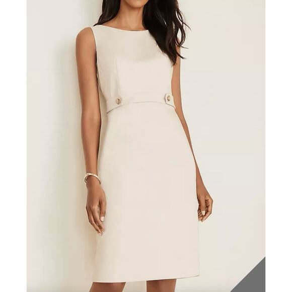 ANN TAYLOR White Sheath Pencil Dress with Tortoise Shell Button // 4 - Picture 1 of 10